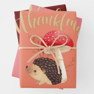 Feuille De Papier Cadeau Thanksgiving Cute Kawaii Hedgehog, automne, automn