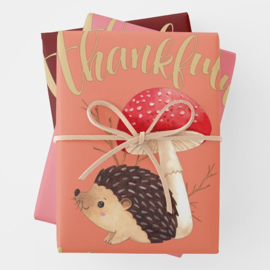 Feuille De Papier Cadeau Thanksgiving Cute Kawaii Hedgehog, automne, automn (En situation)