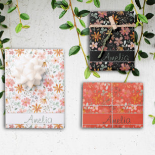 Feuille De Papier Cadeau Thanksgiving fleur d'automne noir nom du motif