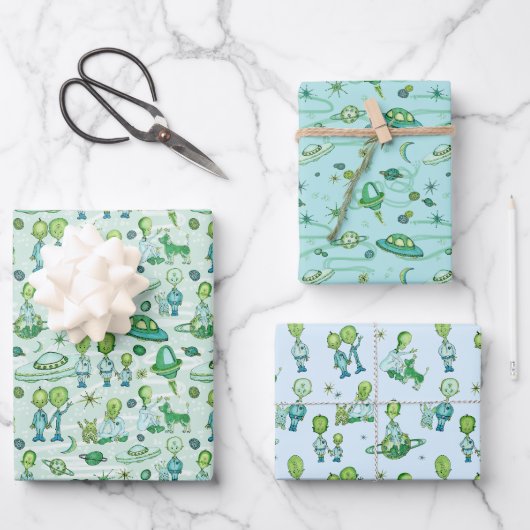Feuille De Papier Cadeau Thème Alien mignon (Recto)