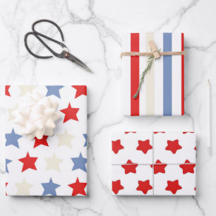 Feuille De Papier Cadeau Thème Americana, rouge, blanc et bleu