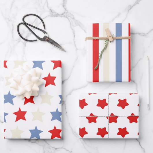 Feuille De Papier Cadeau Thème Americana, rouge, blanc et bleu (Recto)