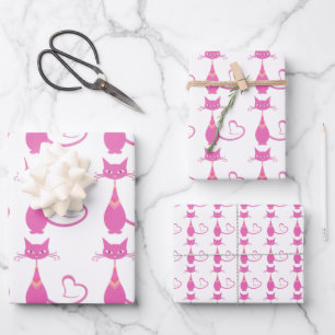Feuille De Papier Cadeau Thème Art déco de chat de sculpture rose rétro
