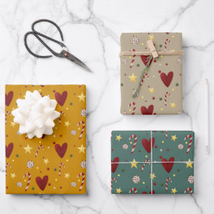 Feuille De Papier Cadeau Thème de Noël Motif sans couture dessiné à la main