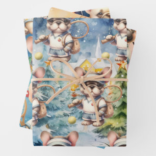 Feuille De Papier Cadeau Thème de Noël Tennis