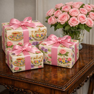 Feuille De Papier Cadeau Thème de tasse de thé vintage pour service à thé