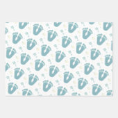 Feuille De Papier Cadeau Thème garçon bleu empreintes de bébé mignon (Devant 2)