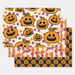 Feuille De Papier Cadeau Thème noir orange Citrouille d'Halloween