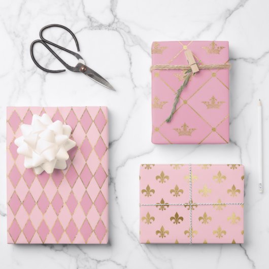 Feuille De Papier Cadeau Thème Paris or et rose (Recto)