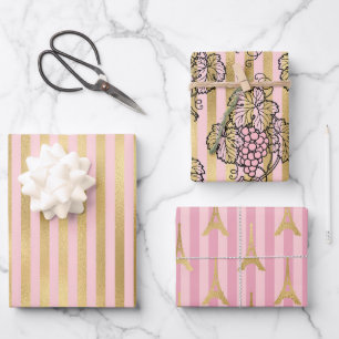 Feuille De Papier Cadeau Thème Paris rose et or