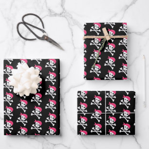 Feuille De Papier Cadeau Thème Pirate Motif de Crossbones de crâne mignon