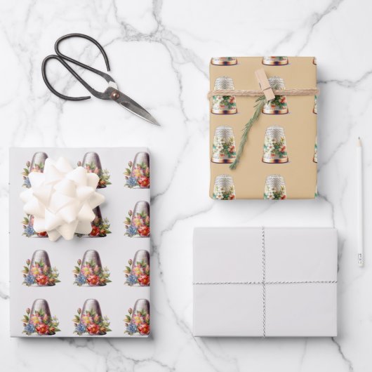 Feuille De Papier Cadeau Thimbles de couture vintage (Recto)