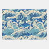 Feuille De Papier Cadeau Thon volant par vagues - motif Ahi (Devant)