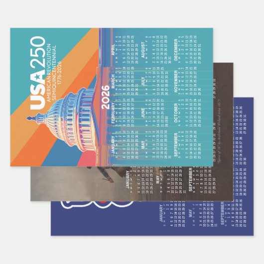 Feuille De Papier Cadeau Three 2026 Calendars Celebrating USA 250 america's (Lot)