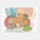 Feuille De Papier Cadeau Tiger Maman et bébé dans la jungle (Devant)