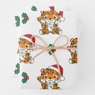 Feuille De Papier Cadeau Tiger Noël Animaux d'hiver Tigers de vacances