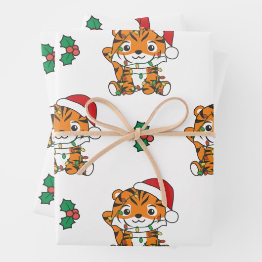 Feuille De Papier Cadeau Tiger Noël Animaux d'hiver Tigers de vacances (En situation)