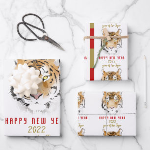 Feuille De Papier Cadeau Tigre Aquarelle Nouvel An Chinois 2022 Zodiaque