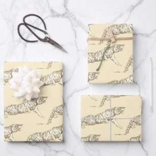 Feuille De Papier Cadeau Tigre doré Vintage moderne sur crème