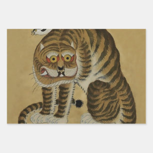 Feuille De Papier Cadeau Tigre tapi sous Minhwa avec pie