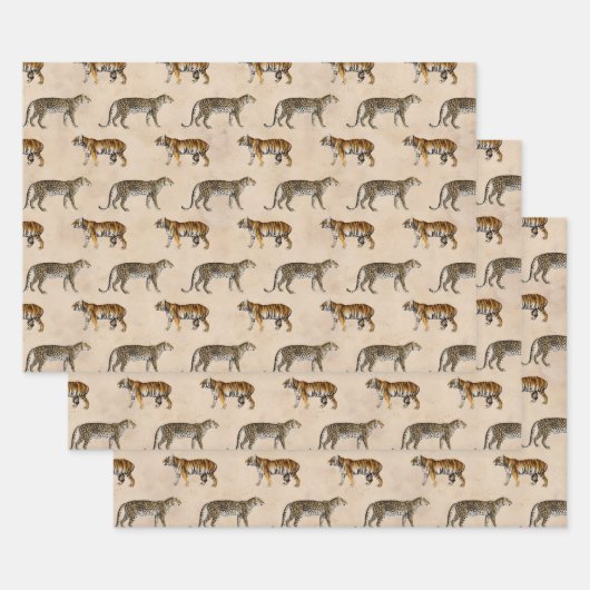 Feuille De Papier Cadeau Tigres et léopards sur Tan (Lot)