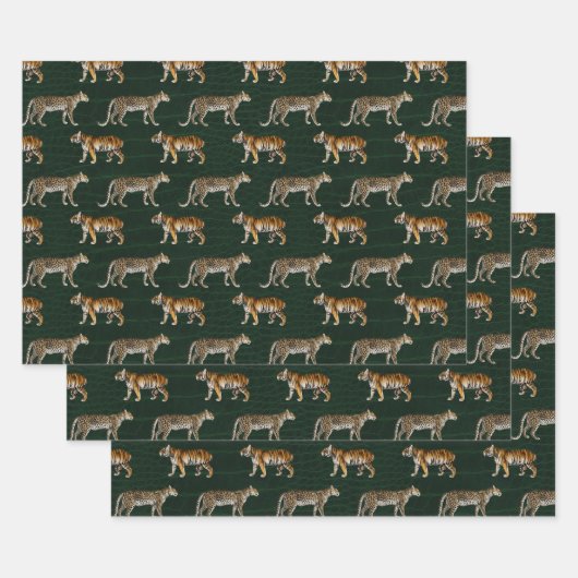 Feuille De Papier Cadeau Tigres et léopards verts (Lot)