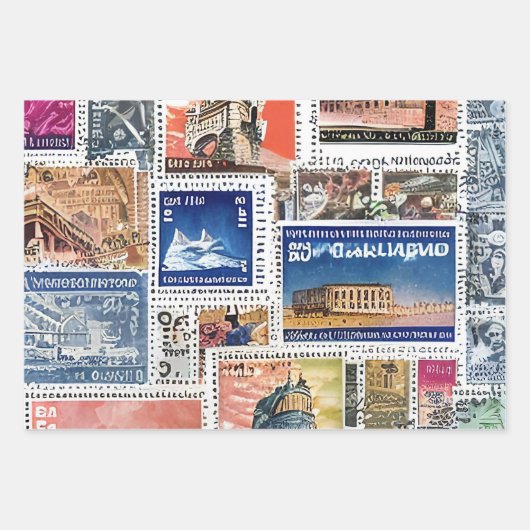 Feuille De Papier Cadeau Timbre de poste rétro (Devant 2)