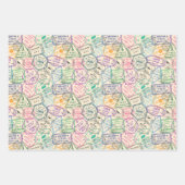 Feuille De Papier Cadeau Timbres de voyage fête d'anniversaire (Devant)