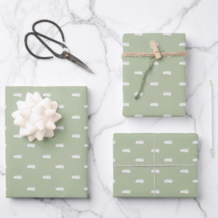 Feuille De Papier Cadeau Tirets minimalistes blancs sur fond vert sauge