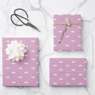 Feuille De Papier Cadeau Tirets minimalistes blancs sur magenta pastel