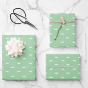 Feuille De Papier Cadeau Tirets minimalistes blancs sur vert de printemps