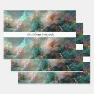 Feuille De Papier Cadeau Tiroir Décoré Devant Pétale Doux Teint Bleu Doré