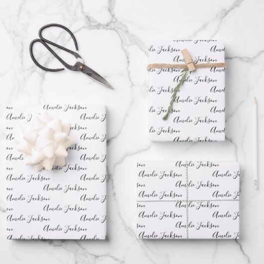 Feuille De Papier Cadeau To Your Name Modern Handwriting White Black Red (Recto)