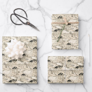 Feuille De Papier Cadeau Toile beige et noir