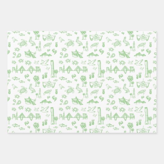 Feuille De Papier Cadeau Toile bleu rose et vert Charleston (Devant 3)