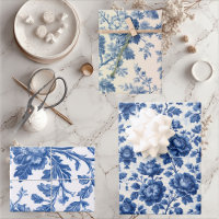 Toile de Jouy Rêveuse Bleue à Motifs Floraux Gravé