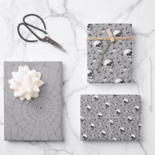 Feuille De Papier Cadeau Toiles d'araignées effrayantes et crâne Halloween