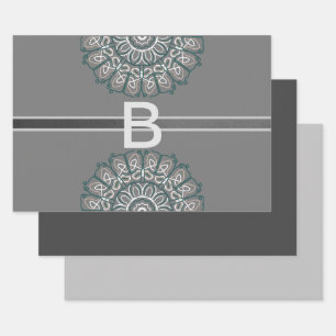 Feuille De Papier Cadeau Toned Trendy Argent Gris Entrelacé Monogramme
