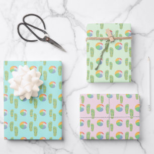 Feuille De Papier Cadeau Tongs et ballons de plage multicolores