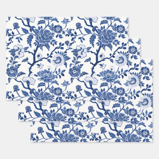 Feuille De Papier Cadeau Tons Chinoiserie bleu (Lot)