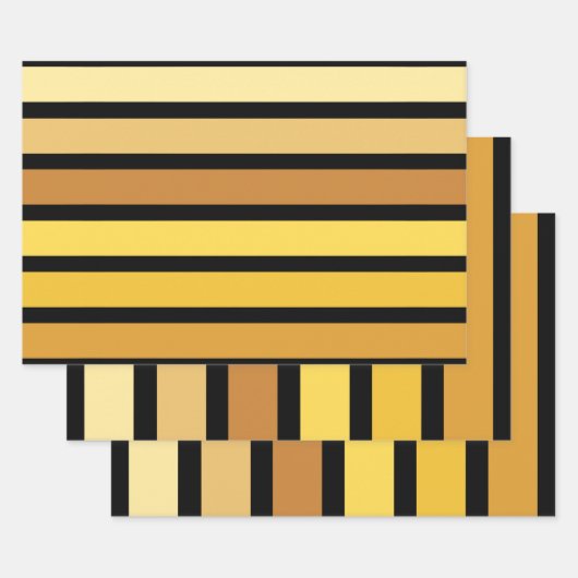 Feuille De Papier Cadeau Tons Jaune Doré Sur Noir (Lot)