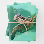 Feuille De Papier Cadeau Tortue de mer en bulles (En situation)