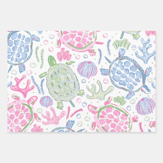 Feuille De Papier Cadeau Tortues de mer à l'aquarelle Océan Côtiers (Devant 3)