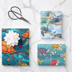 Feuille De Papier Cadeau Tortues de mer en mer