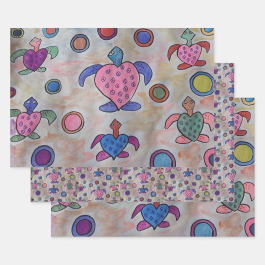Feuille De Papier Cadeau Tortues et cercles (Lot)
