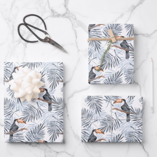 Feuille De Papier Cadeau Toucan gris (Recto)