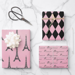 Feuille De Papier Cadeau Tour Eiffel rose Paris