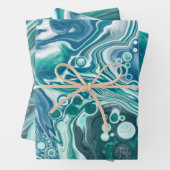 Feuille De Papier Cadeau Tourbillon d'océan sarcène bleu turquoise (En situation)