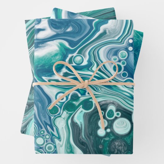 Feuille De Papier Cadeau Tourbillon d'océan sarcène bleu turquoise (En situation)