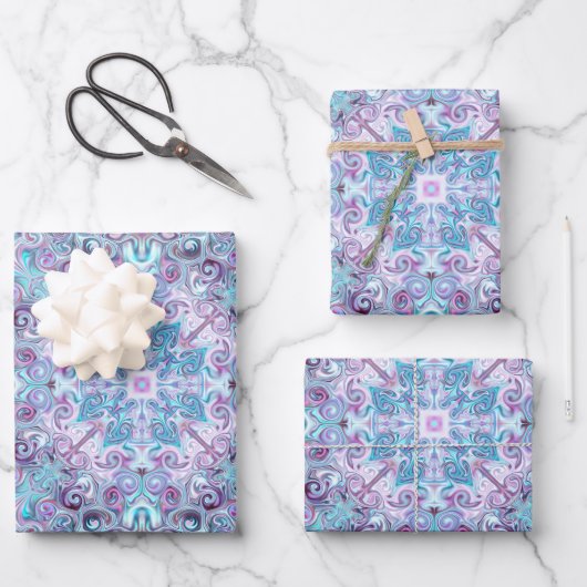 Feuille De Papier Cadeau Tourbillons bleus violets (Recto)